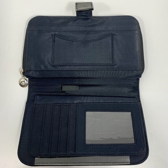 MUNDI Black Leather Zip Around Snap Check Book Organizer Clutch Wallet EUC - Picture 7 of 10